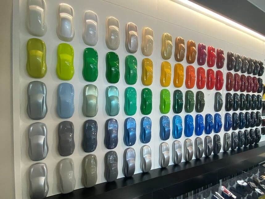 Paint to Sample color display in Exclusive Manufaktur lounge at Porsche Experience Center in Atlanta